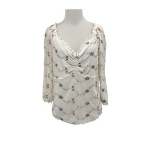 Vintage Newport News Eyelet Top Blouse Babydoll Y2K Ivory Mesh L Fairy